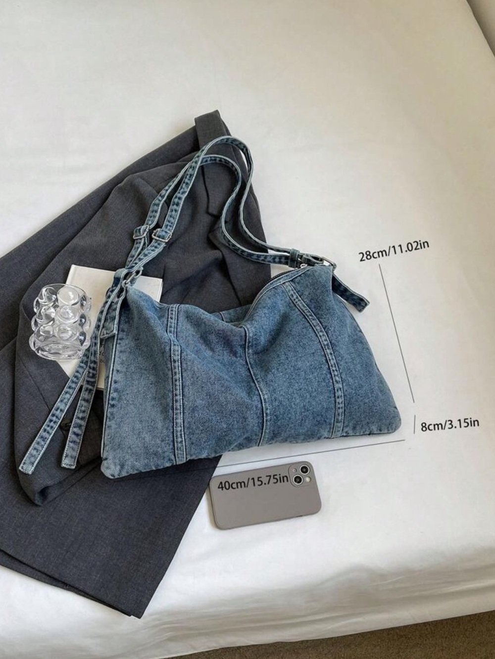 Denim Shoulder Hobo Bag - Blue - Picture 4 of 6